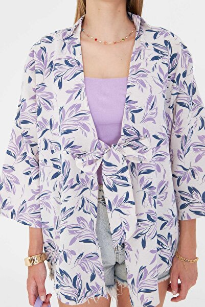 armonika Γυναικείο πουκάμισο κιμονό με μοτίβο λαδιού με λουράκι μπροστά ARM-24Y001079