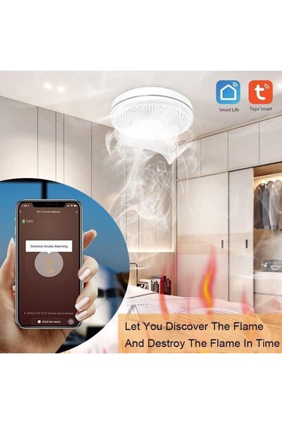 UanTii جهاز إنذار الدخان وأول أكسيد الكربون Tuya Smart 2 في 1، جهاز إنذار الحريق، كاشف الدخان، مستشعر Wi-Fi، كاشف الدخان