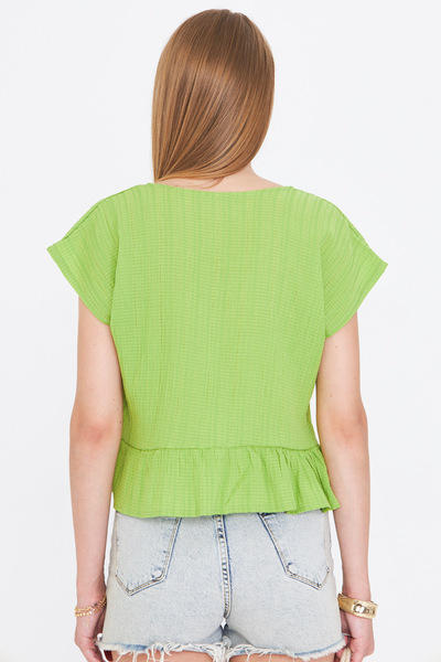 armonika Women's Pistachio Green Bat Sleeve Collar Tie-Up Skirt Ruffled Oversize Crop Blouse Arm-24Y001088