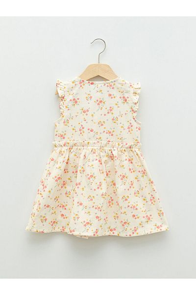 LC Waikiki Lcw Baby Ecru Crew Neck Printed Cotton Baby Girl Dress