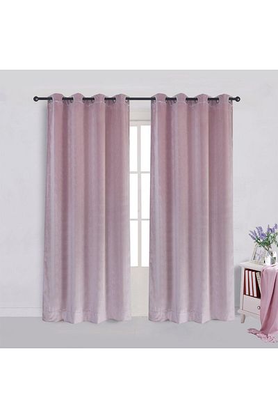 Metropolitan Concept Set Of Two Konan Velvet Curtains, Pink, Worked On Staple Rings, 2x150x260 Cm