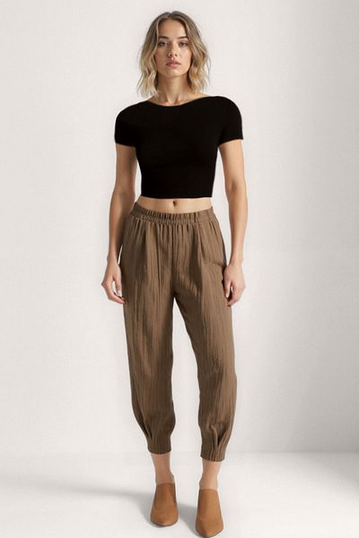 Vitrin Self Patterned Pleated Trousers with Elastic Waist