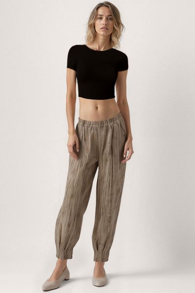 Vitrin Self Patterned Pleated Trousers with Elastic Waist