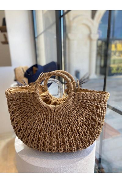Zeynep Keskin Design Geantă de damă din paie, geantă de umăr din ratan pentru femei, geantă de mână și de umăr Hazeran, geantă de plajă