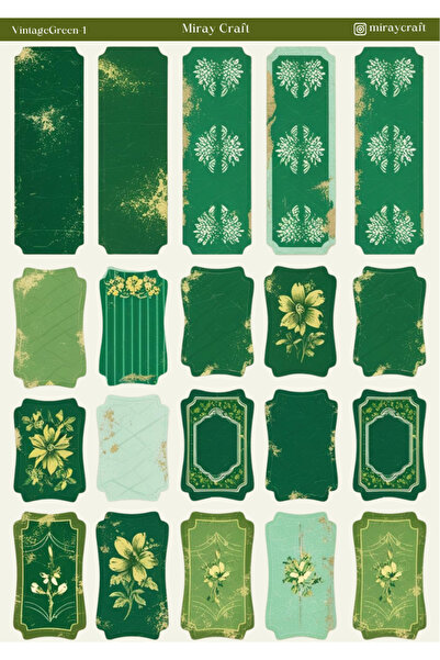 MirayDesign 1 komad zelene vintage naljepnice (12x17 cm) za bullet journal, s...