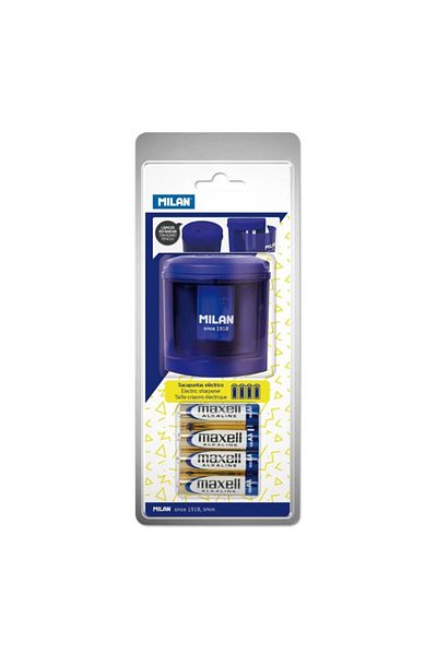 Milan Simple Electric Pencil Sharpener, With Batteries And Container, Plastic