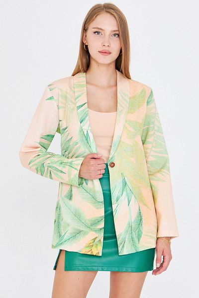 armonika Women's Green Shawl Collar Patterned Single Button Jacket Arm-25Y001071