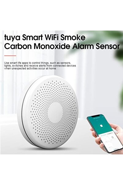 UanTii جهاز إنذار الدخان وأول أكسيد الكربون Tuya Smart 2 في 1، جهاز إنذار الحريق، كاشف الدخان، مستشعر Wi-Fi، كاشف الدخان