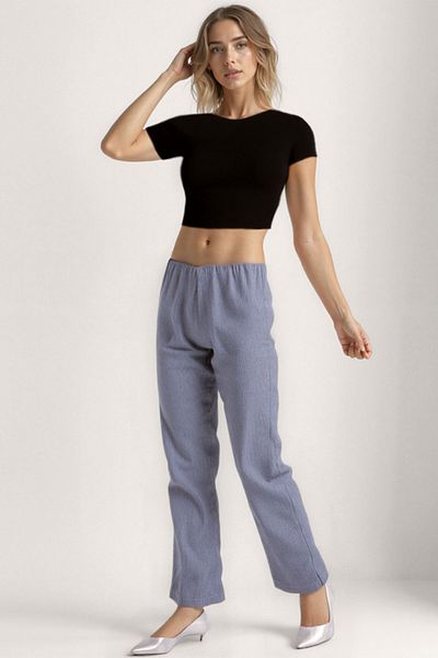 Vitrin Elastic Waist Thin Striped Wide Leg Pants