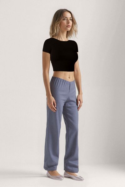 Vitrin Elastic Waist Thin Striped Wide Leg Pants