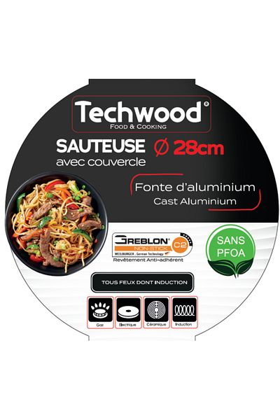 Techwood Pánev TP-28SAU, 28 cm, bez PFOA, skleněná poklice