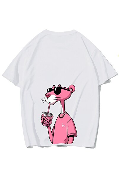BRZ COLLECTION Tricou unisex oversize Pink Panther Pink Panther alb