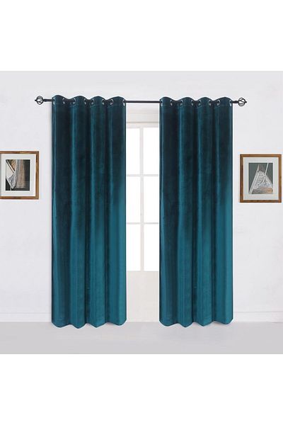 Metropolitan Concept Set Of Two Velvet Curtains Konan, Turquoise, Worked On Staple Rings, 2x150x250 Cm