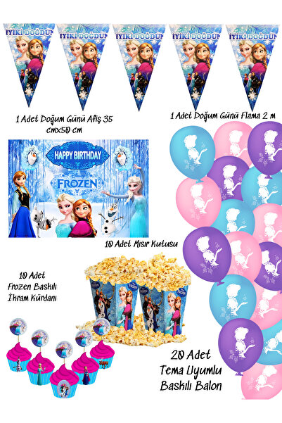 snowparty Temalı Mısır Kutusu , Kürdan ,Afiş , Balon Doğum Günü Süsleri