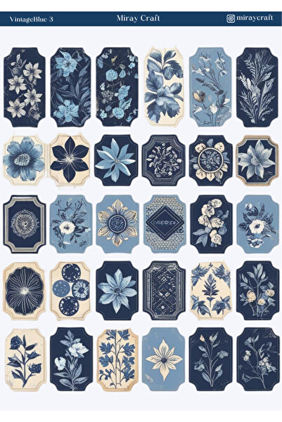MirayDesign 1 Adet Mavi Vintage Temalı Sticker (12x17 cm) Bullet Journal,Scra...