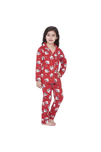 LAUREN SMITH Girl's Pajama Set Long Sleeve Buttoned Top with pants 2 Piece Printed Sleepwear Cotton Pjs Set