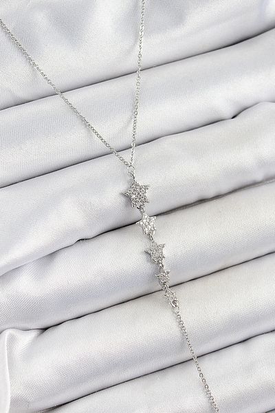 Clariss Brass Zircon Stone Row Star Figure Y Model Silver Color Women's Necklace
