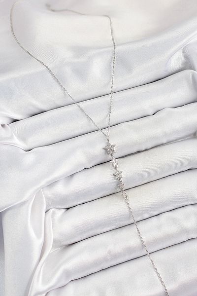 Clariss Brass Zircon Stone Row Star Figure Y Model Silver Color Women's Necklace