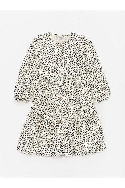 LC Waikiki Lcw Kids Ecru Crew Neck Floral Girl's Dress