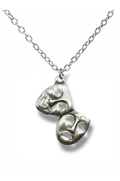 Herşey Nota Theater Masks Figured Metal Necklace 60 cm Chain – Symbol of Art and Drama