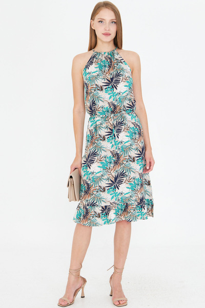 armonika Γυναικεία Κρεμ Φούστα με Ζώνη Μέσης Φόρεμα με βολάν ARM-23Y001112