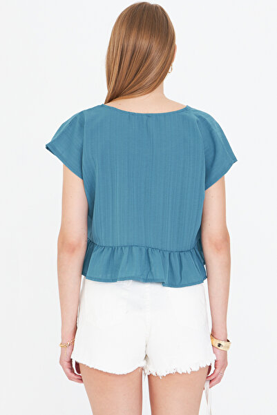 armonika Γυναικεία φούστα με μανίκια με λαγουδάκι με βολάν Oversize Crop μπλούζα ARM-24Y001088