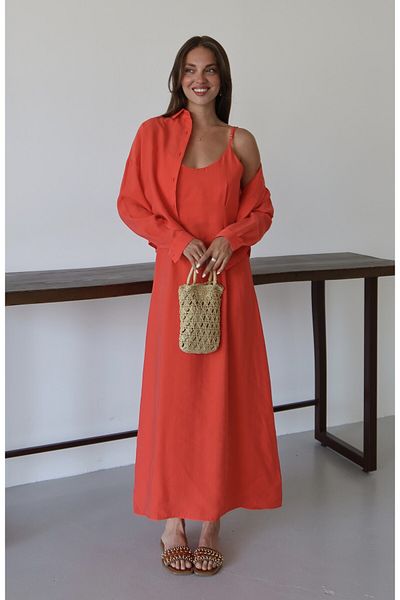 Laluvia Pomegranate Flower Modal Shirt Dress Suit - 51153