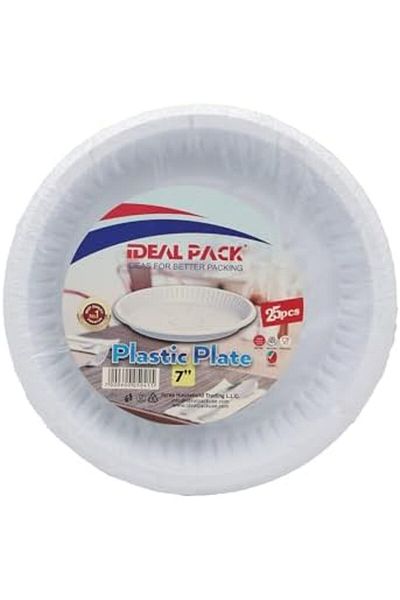 Ideal Pack 7-Inch Plastic Plates | Small Round Plates for Snacks, Salads, and Desserts | Food-Grade, Lightweigh