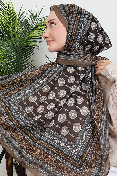 GİYZAMİLA Ethnic Digital Shawl Dark Mink