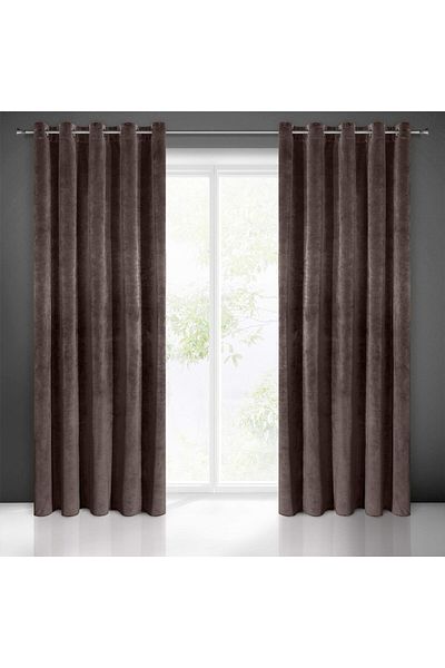 Metropolitan Concept Set Of Two Konan Velvet Curtains, Brown, Worked On Staple Rings, 2x150x260 Cm