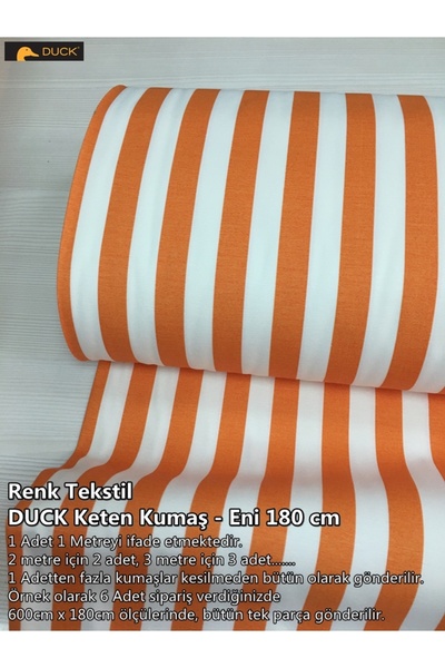 Renk Tekstil Çizgi Desenli Duck Keten Metrelik Kumaş - (2 cm Çizgi Genişliği)