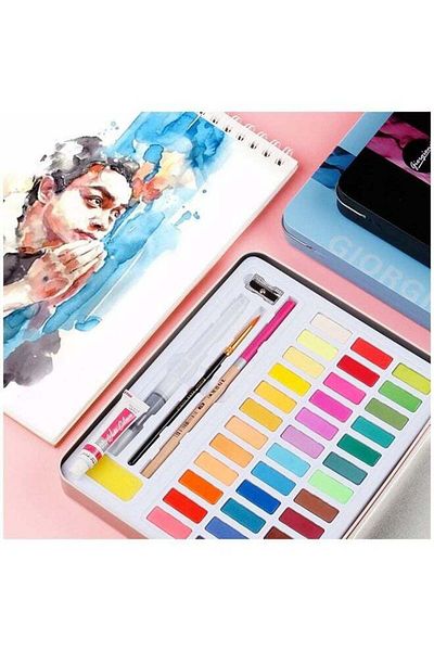 COOYA 36 Colors Solid Watercolor Paints, Drawing Set, Water Brush, for Artists/Beginners/Students
