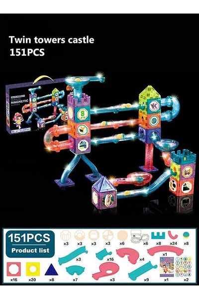 COOYA 151pcs Magnetic Building Blocks Set-3D Construction Toys with LED Lights for Kids&Toddlers