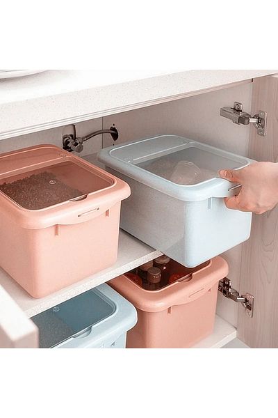 COOYA Rice Storage Box Household Kitchen Plastic Transparent Lid Rice Storage Box (Blue)