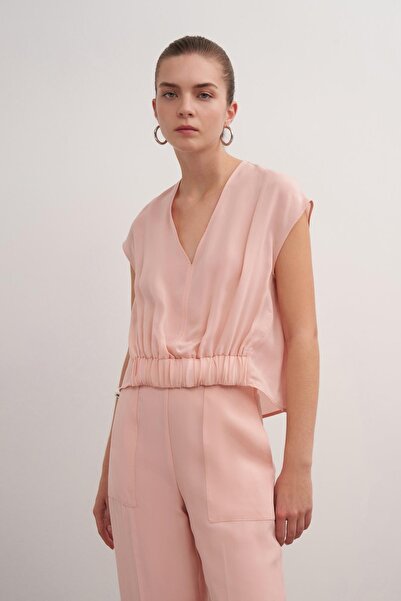 BİRELİN Önü Lastikli Cupro Bluz Pembe