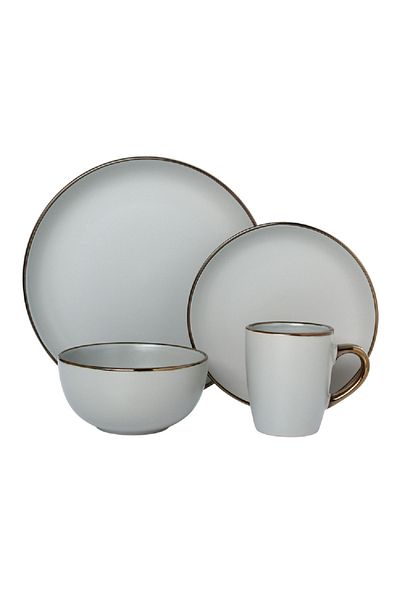Bien Servi 16-Piece Elegant and Modern Design Stoneware Dinner Set Grey and Bronze