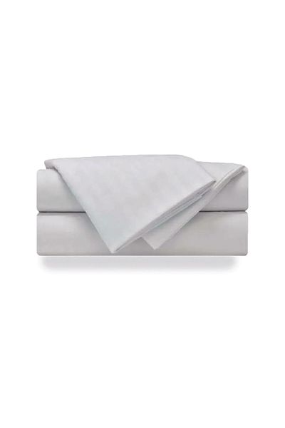 Desket Double Size Bedsheet Set – White Plain and Striped – Soft Microfiber with Pillowcases