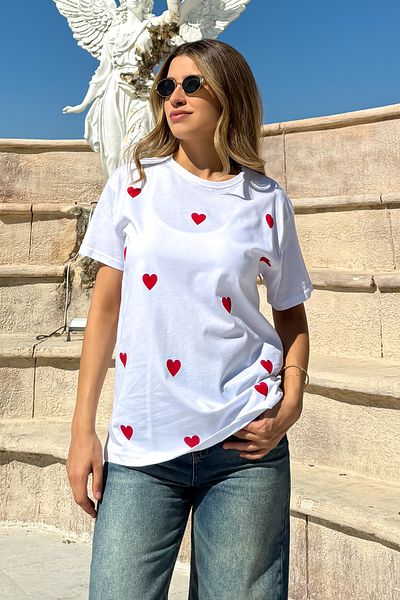 ModaPlaza Tricou casual cu imprimeu inimă mică pentru femei