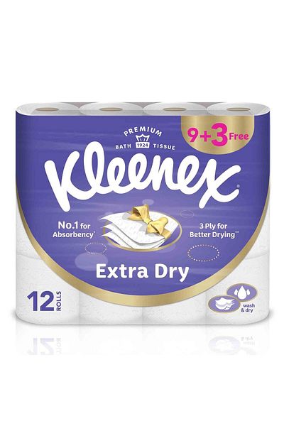 Kleenex Extra Dry Toilet Tissue Paper Embossed 3ply 140 Sheets 9+3 Rolls