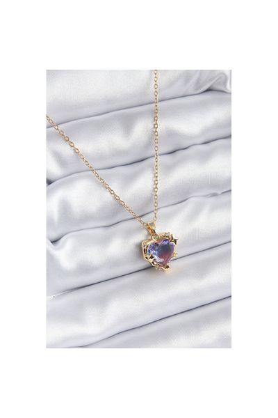 Skygo 316L Steel Chain Gold Color Purple Color Zircon Stone Heart Model Women's Necklace - TJ-BKO8210