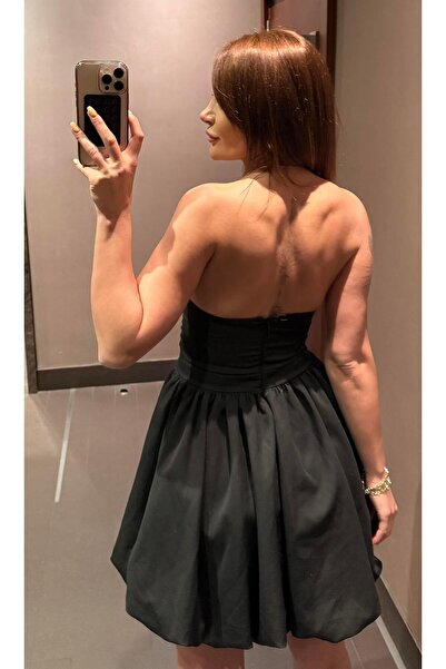 Daves Μαύρο φόρεμα με στράπλες γιακά από ποπλίνα