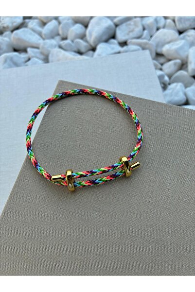 Hedef Bijuteri Renkli Ayarlanabilir Çelik Detaylı Örme İp Bileklik