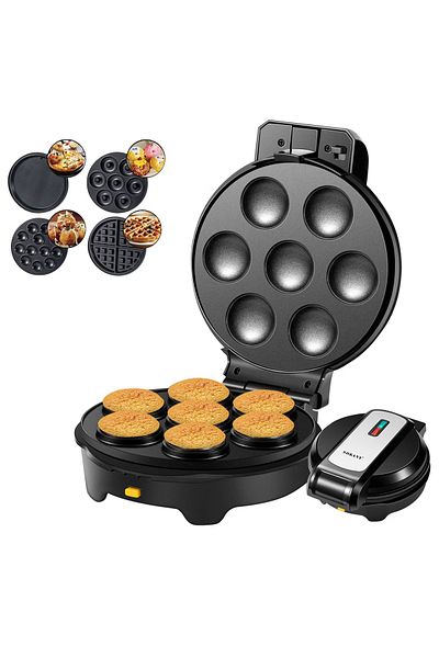 SOKANY 5 IN 1 Multi Snacks Maker with Donut-Meatball-Waffle-Cake-Pizza Non Stick Detachable Plates, 1000W