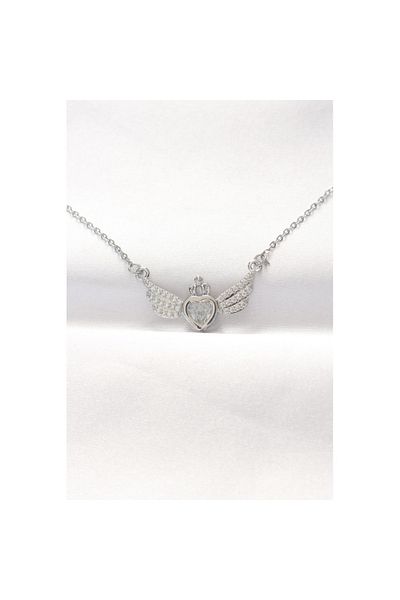 Skygo 316L Steel Silver Color Zircon Stone Heart Wing Necklace - Tj-Bko8515