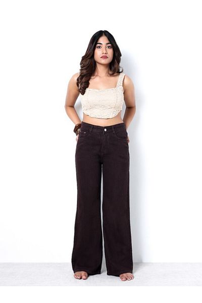 ZUYA Women Comfort Wide Leg High-Rise Low Distress Jeans