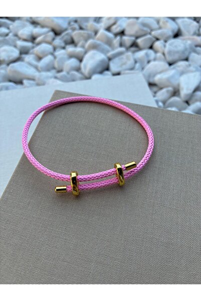 Hedef Bijuteri Colorful adjustable steel detailed knitted rope bracelet