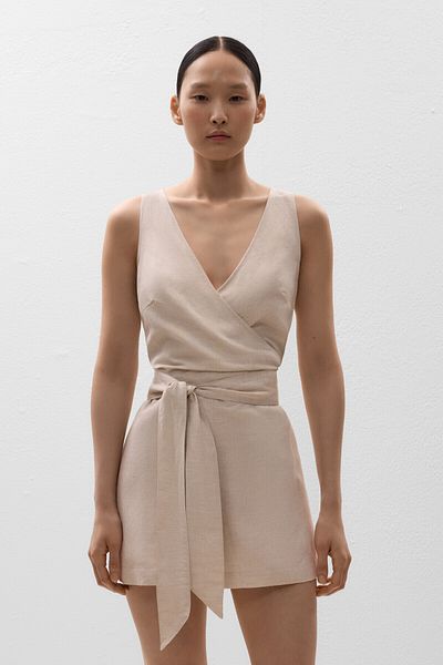 Oysho Short knotted jumpsuit with linen
