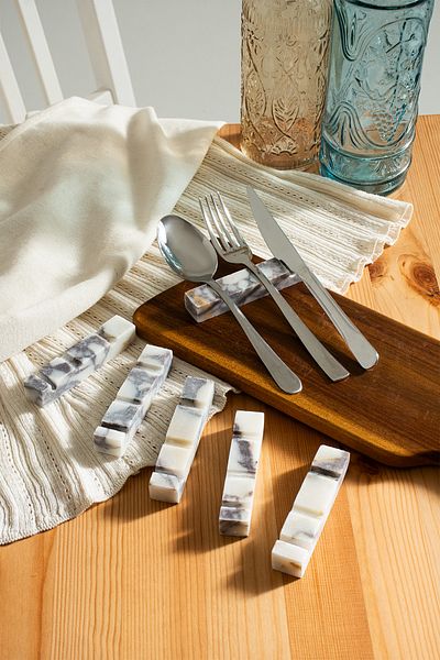 ALTUVATEKS Marble Fork Spoon Knife Coaster Set of 6, Tableware Resting Stone, Natural Stone Table Decor, Dowry Set