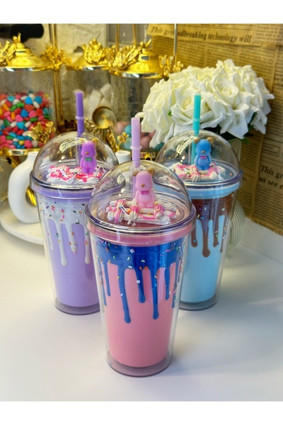 dunyazuccaciye Çift Cidarlı Pipetli Mika Bardak