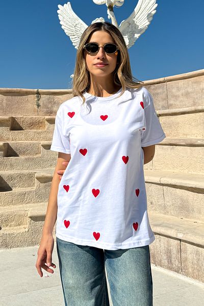 ModaPlaza Tricou casual cu imprimeu inimă mică pentru femei